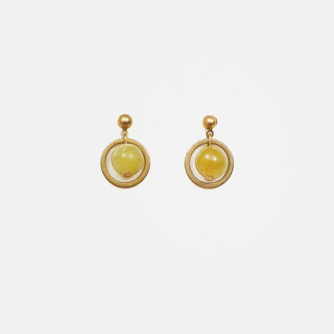 星球耳环 (绿) - Planet Earrings (green) - 耳环/耳夹 - 宝石 金色