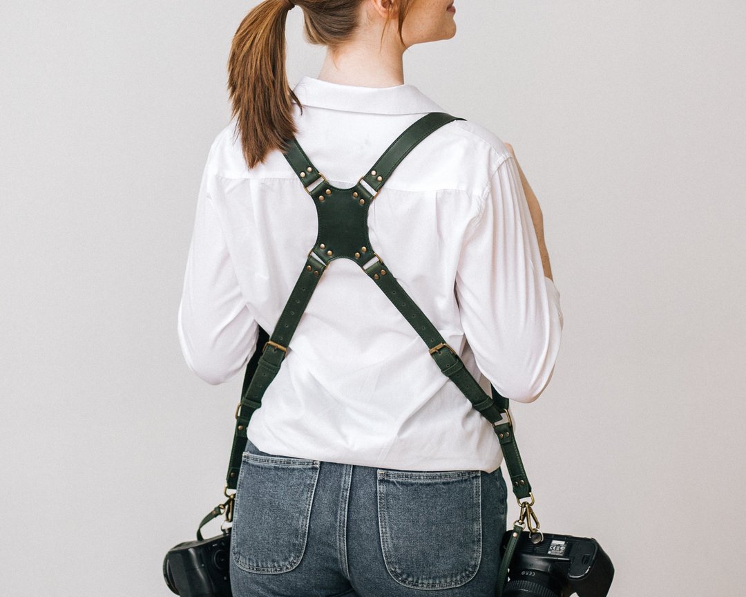 Shoulder Camera Strap Leather Photographer Harness, Camera Accessories Gift - 相机背带/脚架 - 真皮 绿色