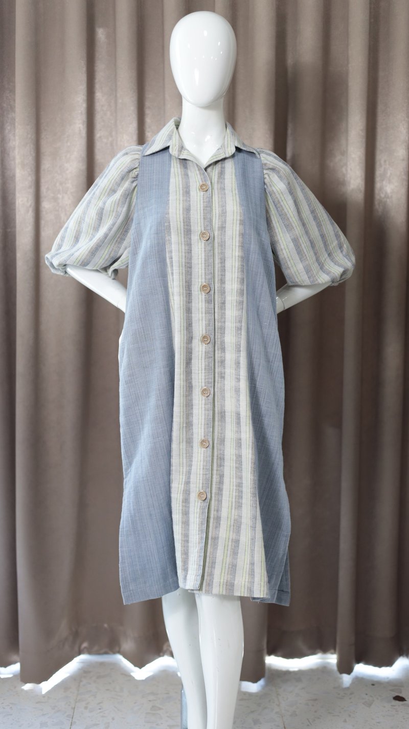 Loom & Leaf - 泡泡袖手工棉麻洋装 - 洋装/连衣裙 - 棉．麻 多色