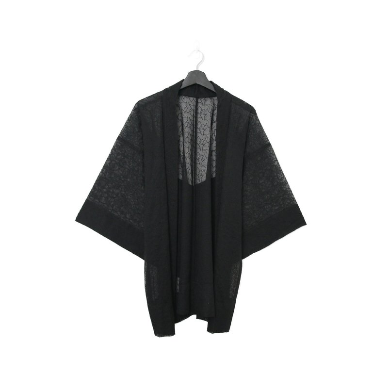 Back to Green-日本带回羽织 黑透肤 枫叶 kt-01/vintage kimono - 女装休闲/机能外套 - 丝．绢 