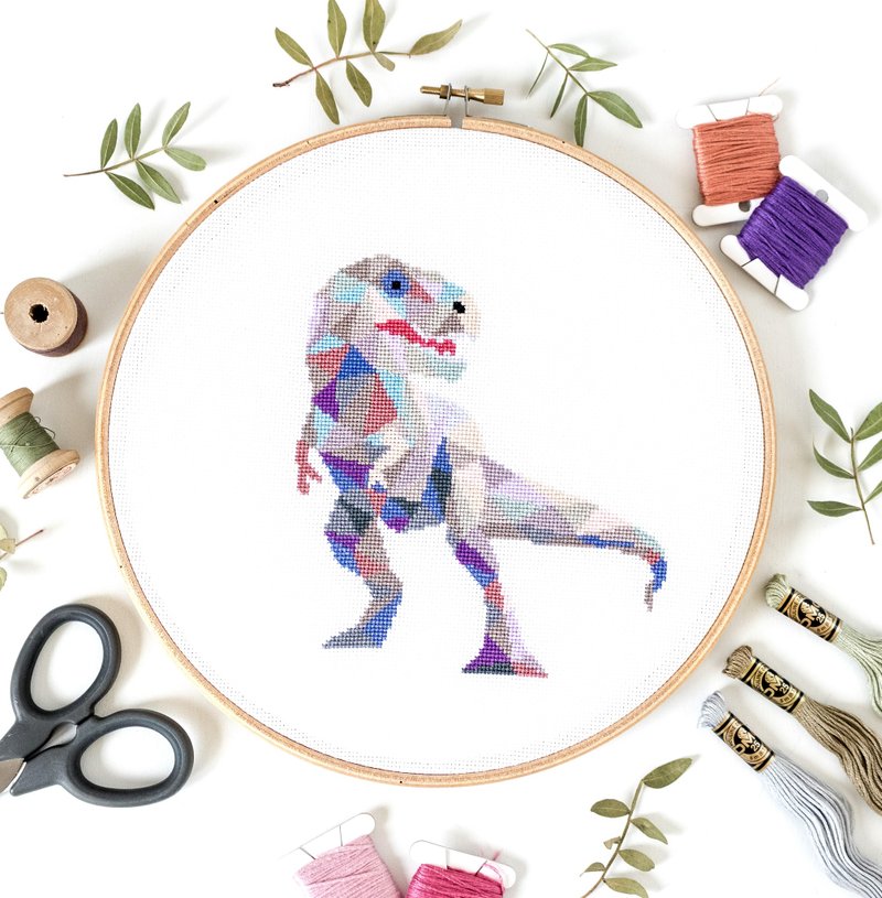 TRex Dinosaur Cross Stitch PDF Pattern 十字繡 - 编织/刺绣/羊毛毡/裁缝 - 其他材质 