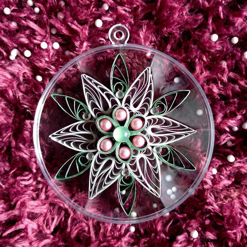 卷纸圣诞吊饰-银星绿叶 - 吊饰 - 纸 银色