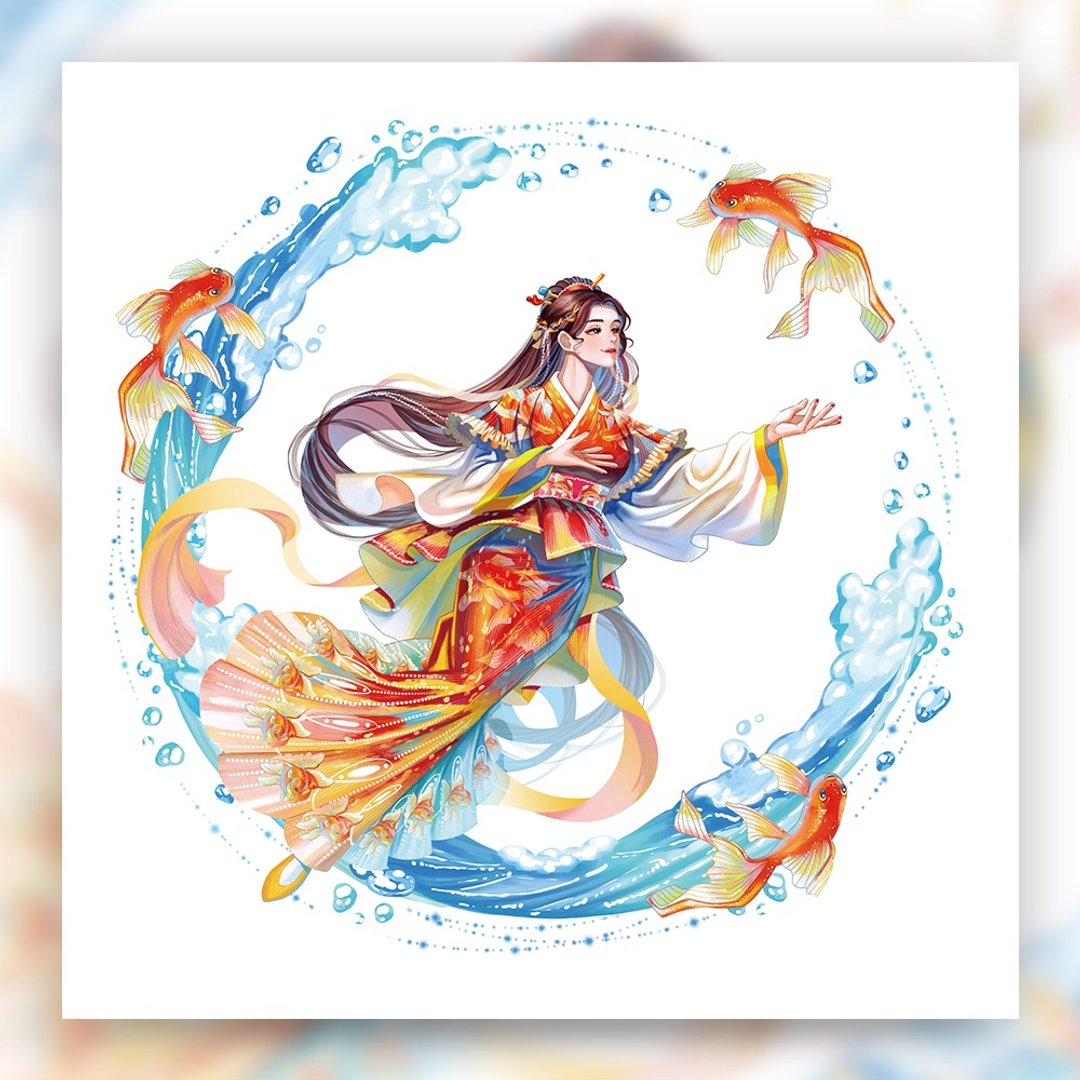 金鱼 - 穿韩服的女孩 韩国插画明信片 (uha) - 卡片/明信片 - 纸 红色