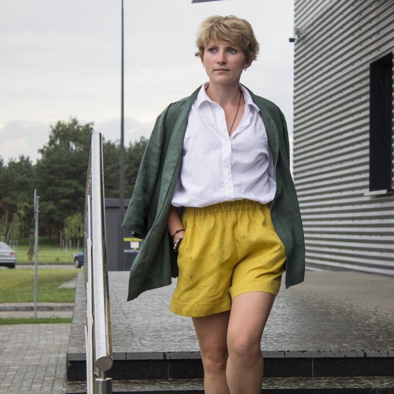 Linen Shorts Women - High waisted shorts - Linen Shorts with pockets - 女装短裤 - 亚麻 黄色