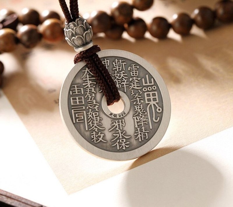 Supernatural Amulet Necklaces with Rope Chains 999 Pure Silver Button Lotus - 长链 - 纯银 银色
