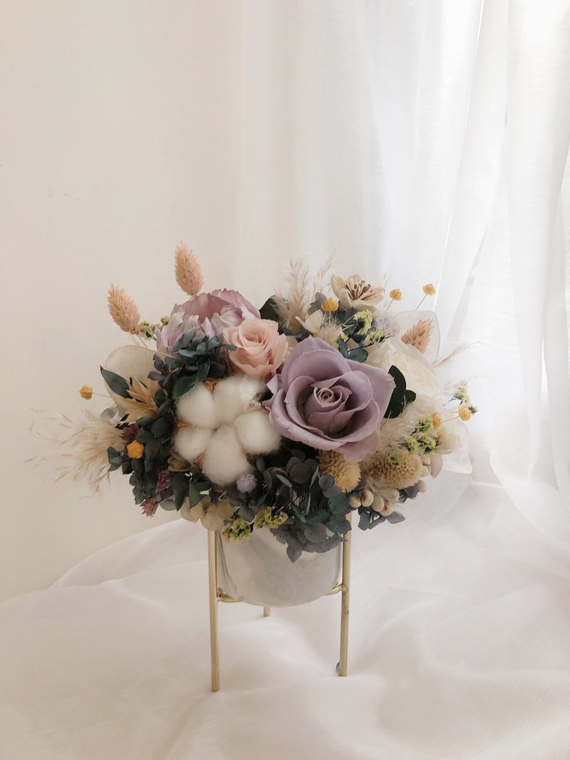 古典紫色永生盆花 永生花 永生玫瑰花 干燥花 开幕盆花 纪念日礼 - 干燥花/捧花 - 植物．花 紫色