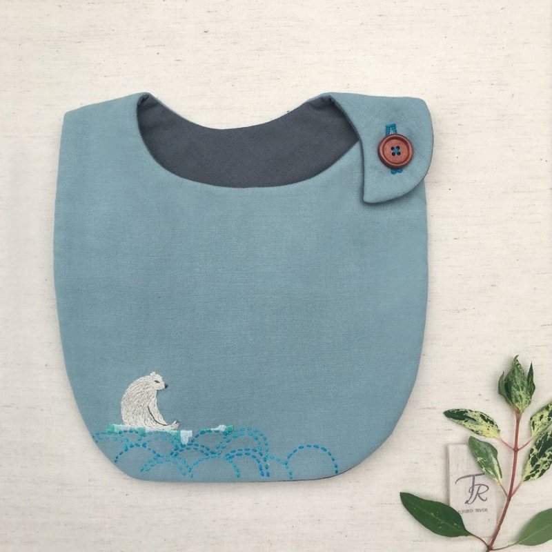 定制姓名手工刺绣 寂寞北极刺绣款 婴幼儿围兜 口水巾 弥月礼 - 围嘴/口水巾 - 棉．麻 蓝色