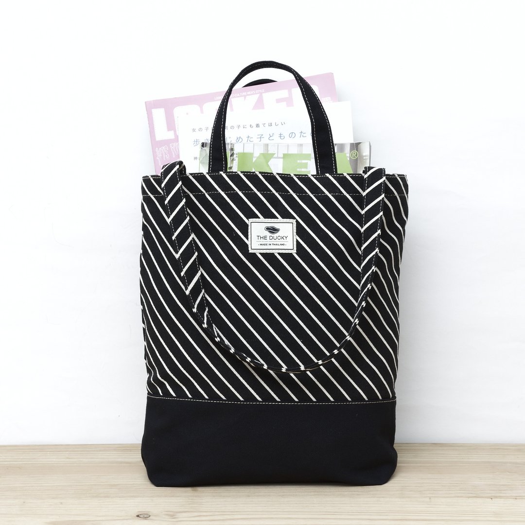 2way-tote - black oblique stripes - 手拿包 - 棉 