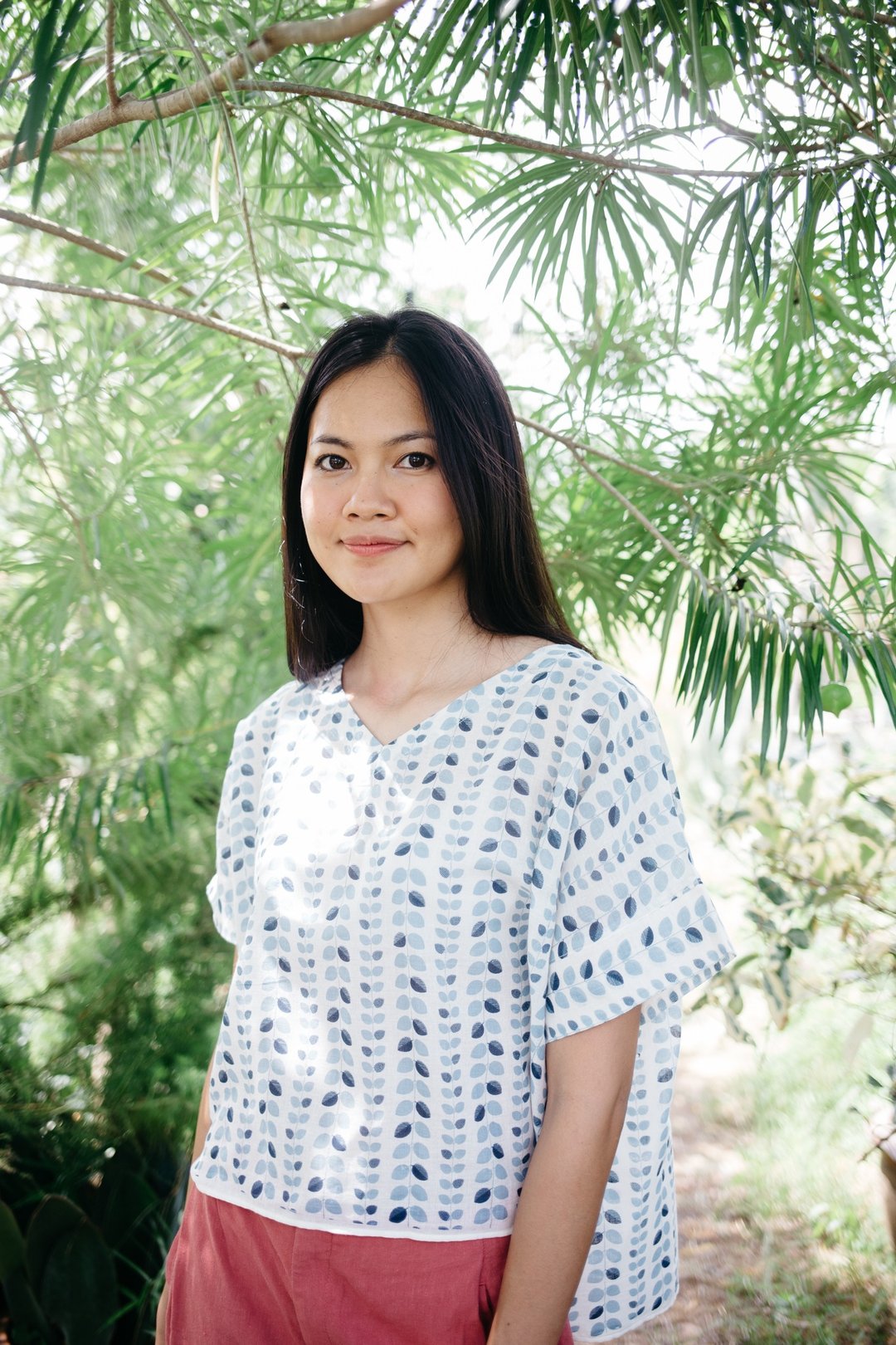 Mulmul 迷你叶宽 - 女装上衣 - 棉．麻 蓝色