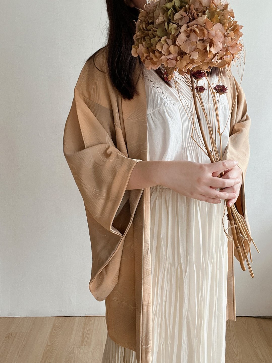 早秋日本制和风云朵印花橘色古着羽织和服外套 - 女装休闲/机能外套 - 聚酯纤维 橘色