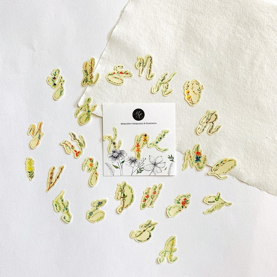 Mstandforc 花叶字母透明防水贴纸 一组26张 - 贴纸 - 纸 多色