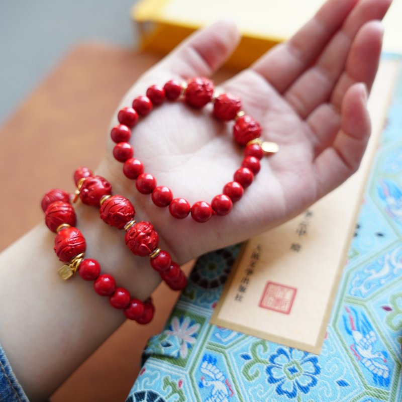 三合系列朱砂手串 生肖 日常搭配轻奢手饰 - 手链/手环 - 其他材质 红色