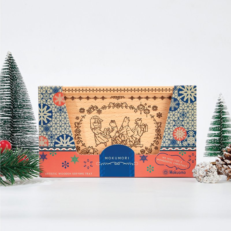 长颈小猫木制艺术木盘 - MokuMori 圣诞系列 - 摆饰 - 木头 咖啡色