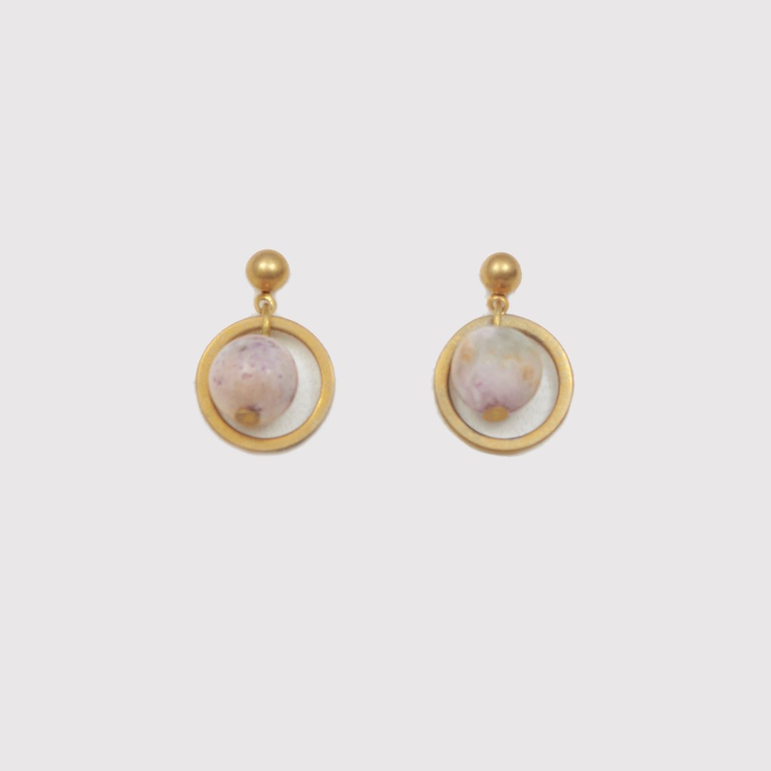 星球耳环 (米白) - Planet Earrings (Cream) - 耳环/耳夹 - 宝石 金色