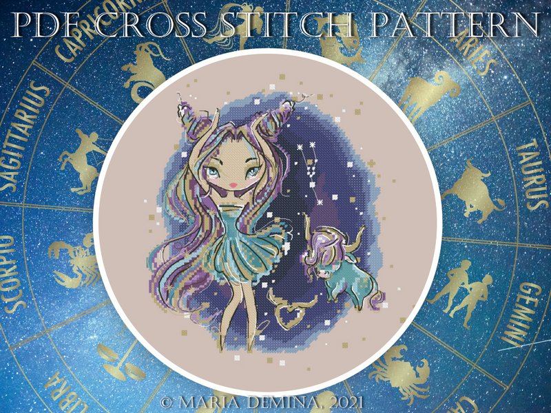 Zodiac - Taurus PDF cross stitch pattern - 手工艺教程/工具书 - 其他材质 