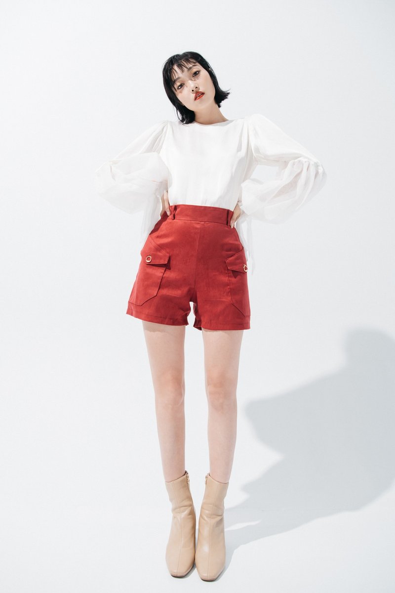 Memory Producer  麂皮高腰短裤 - 女装短裤 - 人造皮革 红色