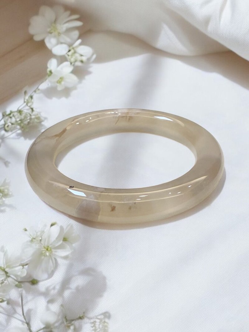 樱花玛瑙手镯 玛瑙手镯高级烟紫冰灰花瓣镯裸樱玛瑙手镯圆条53/54 - 手链/手环 - 玉石 