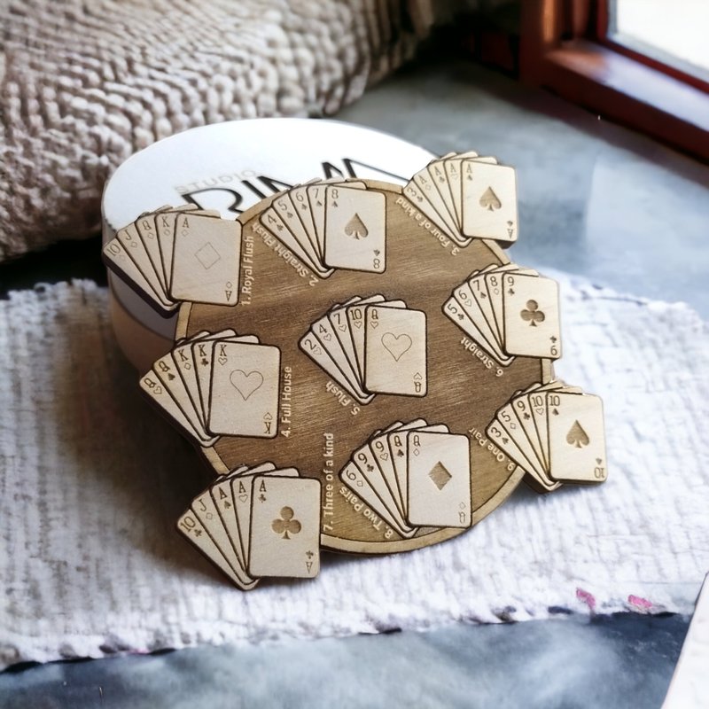 扑克杯垫木制组 – 送给牌桌玩家与居家酒配件的绝佳礼物 - 杯垫 - 木头 