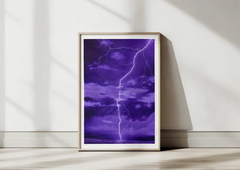 闪电油画，原创艺术品暴风雨海景雷声艺术墙饰 - 墙贴/壁贴 - 纸 紫色