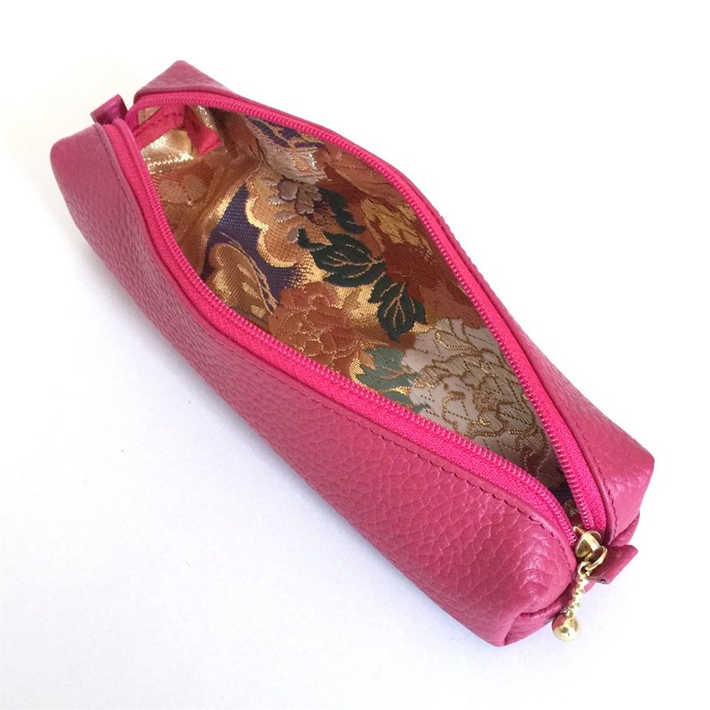Leather pen case with Japanese Traditional pattern, Kimono "Obi" - 铅笔盒/笔袋 - 真皮 红色