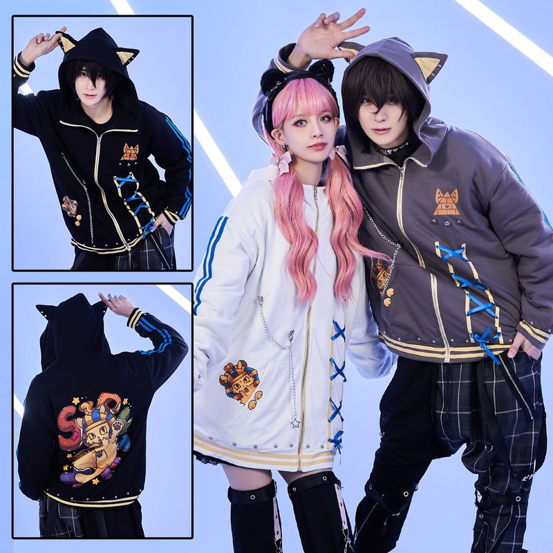 原创香港绘师芝麻埃及神明宝宝斯芬克斯刷毛耳朵连帽外套【JJ4061 - 女装休闲/机能外套 - 棉．麻 