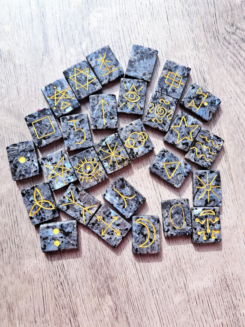 28女巫符文手工雕刻符石矩形符文女巫巫术异教徒 - 其他 - 石头 灰色