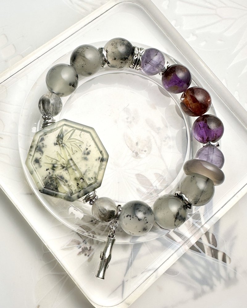 【喵德雷】岫玉竹牌 | 天然石 | 紫幽灵 - 手链/手环 - 水晶 