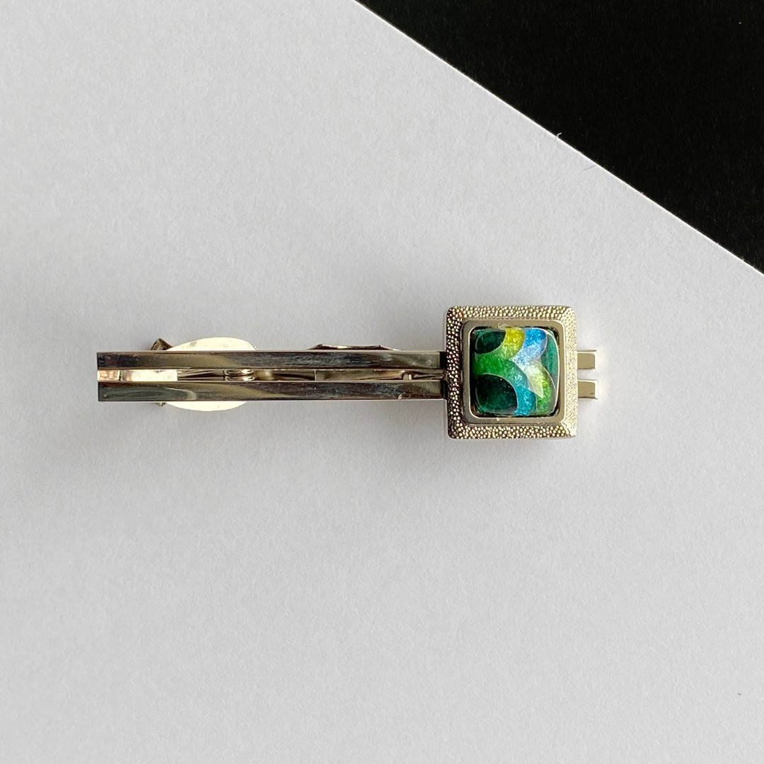 Feather [Emerald] Cloisonne Tie Clip Pure Silver Wired Cloisonne - 领带/领带夹 - 其他材质 绿色