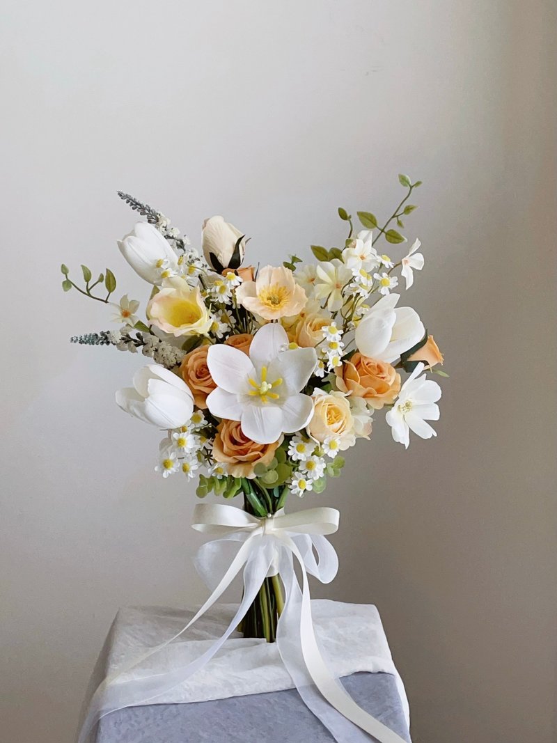 【人造花】橘黄白色郁金香玫瑰人造花韩式捧花 - 其他 - 塑料 橘色