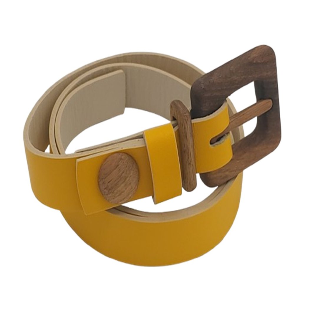 Wood Belt Fiordland Kind 210 - 胡桃木黄色真皮腰带 - 皮带/腰带 - 木头 黄色