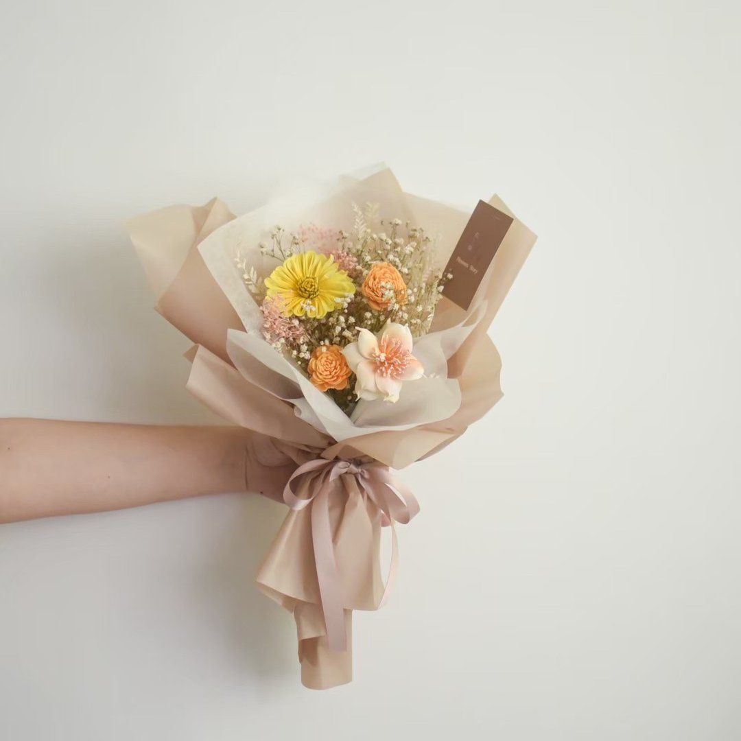 /橘黄色系干燥花束/求婚花束 捧花 生日 告白 干燥花 定制化 七夕 - 干燥花/捧花 - 植物．花 橘色