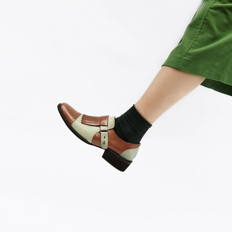 流苏配色真皮绅士鞋 ||唐吉轲德历险 湿地丛林|| 8171 - 其他女款皮鞋 - 真皮 卡其色