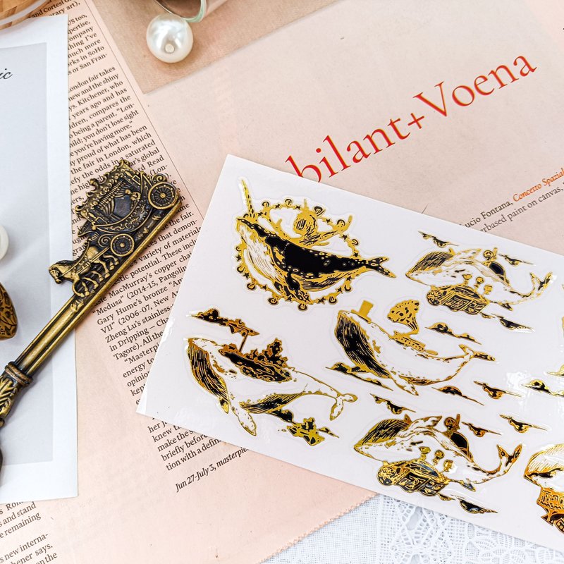 鯨魚悠游 / 轉印貼纸 - 贴纸 - 其他材质 多色