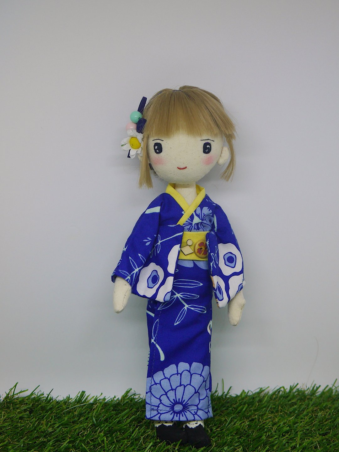 Handmade doll- Cute Girl in Blue Kimono - 玩偶/公仔 - 棉 