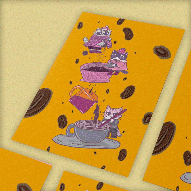 【插画明信片/卡片】秋季咖啡(异色版) - 卡片/明信片 - 纸 橘色