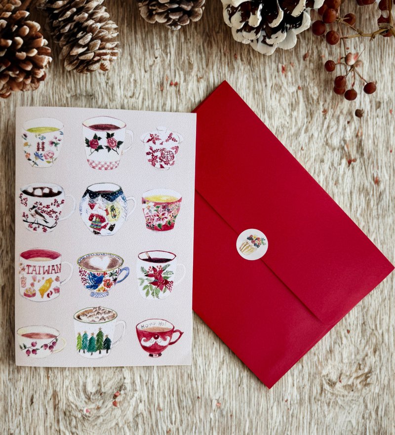 马克杯与茶杯圣诞卡 - 卡片/明信片 - 纸 