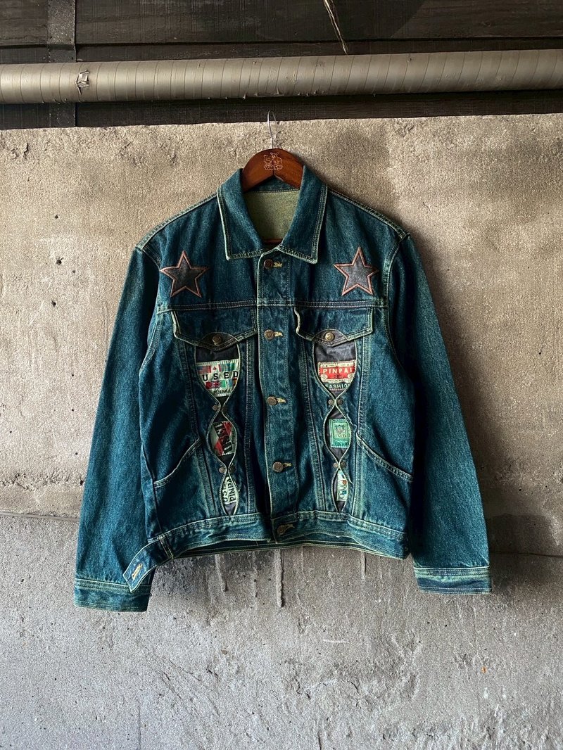 --两光师选物--刺绣拼布牛仔外套 - 男装外套 - 其他材质 蓝色