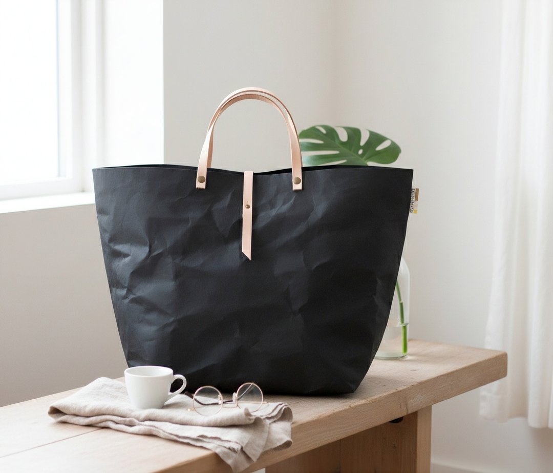 手提包 Tote Bag 大型附开口设计，无内衬 / 防水 / 防撕裂 / 牛皮纸 / 日常包款 - 手提包/手提袋 - 纸 黑色