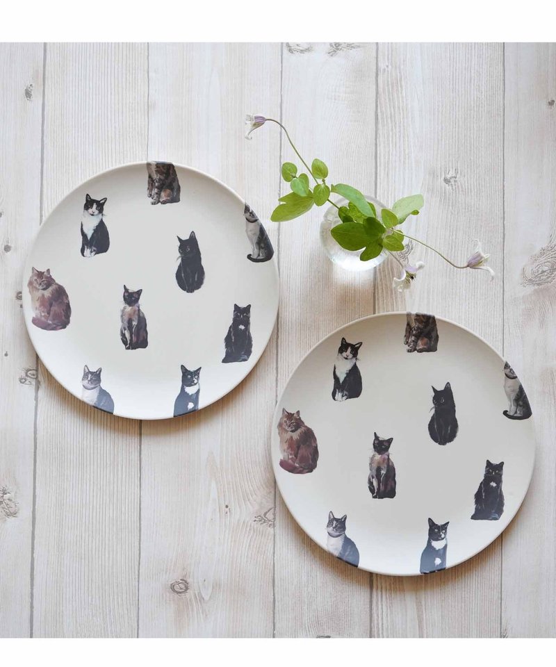 猫咪白B竹纤维盘2件套 - 盘子/餐盘/盘架 - 竹 白色