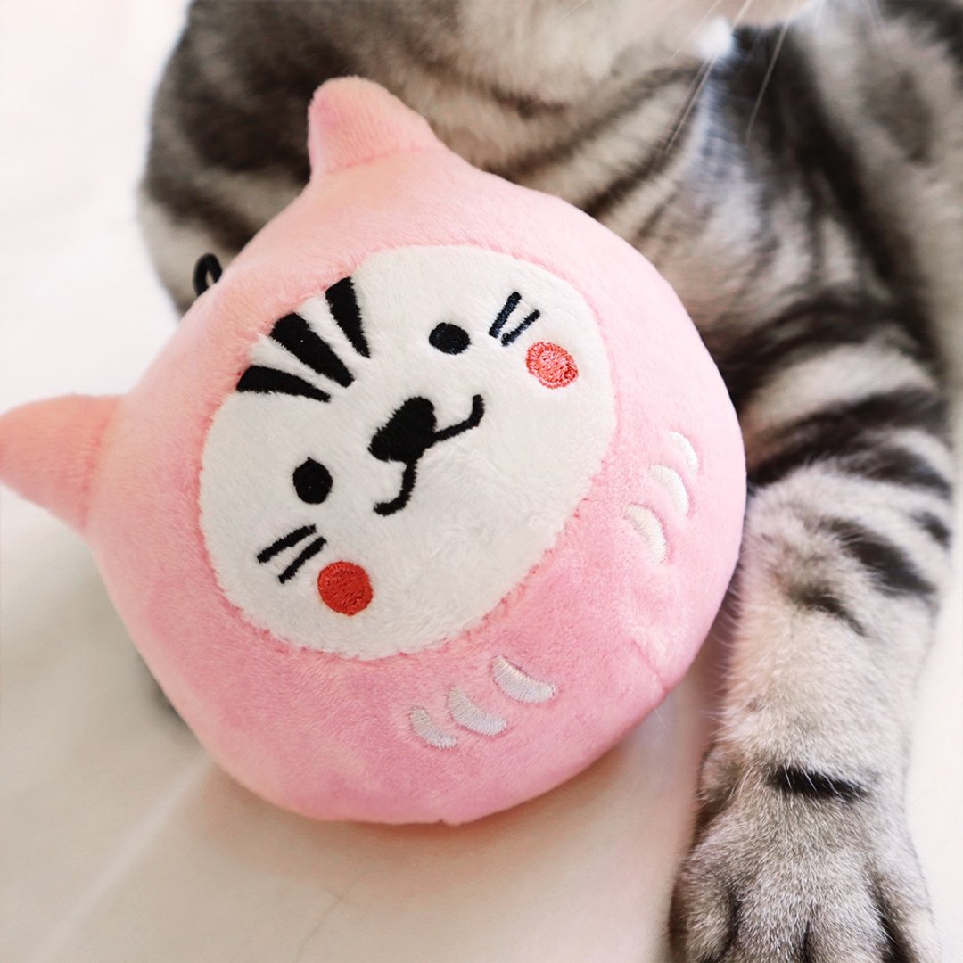 祈福达摩猫草球－幸福感(粉)　HitoCat 吉豆猫 - 玩具 - 棉 粉红色