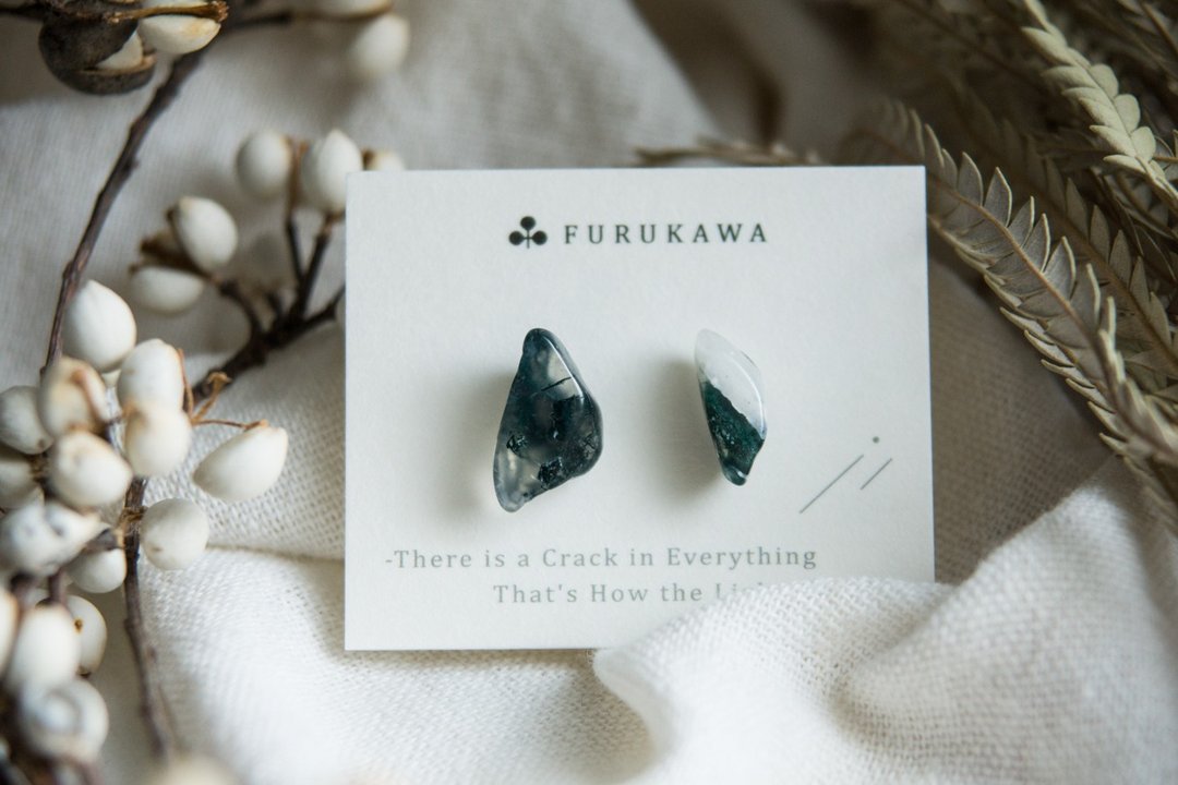 CRACK | 矿物系耳环 |  EARRINGS - 耳环/耳夹 - 玉石 绿色