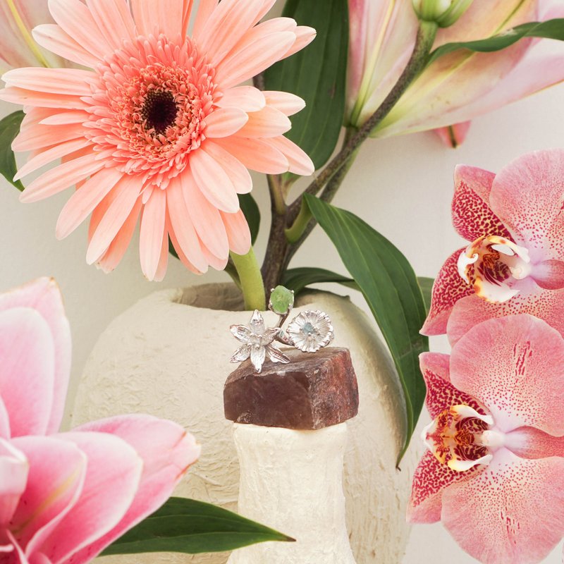 三重花园戒指 - 戒指 - 半宝石 银色