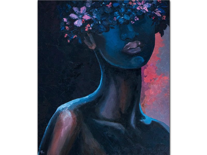 African Queen Original Painting, African Woman Portrait, Large Oil Painting - 海报/装饰画/版画 - 其他材质 黑色