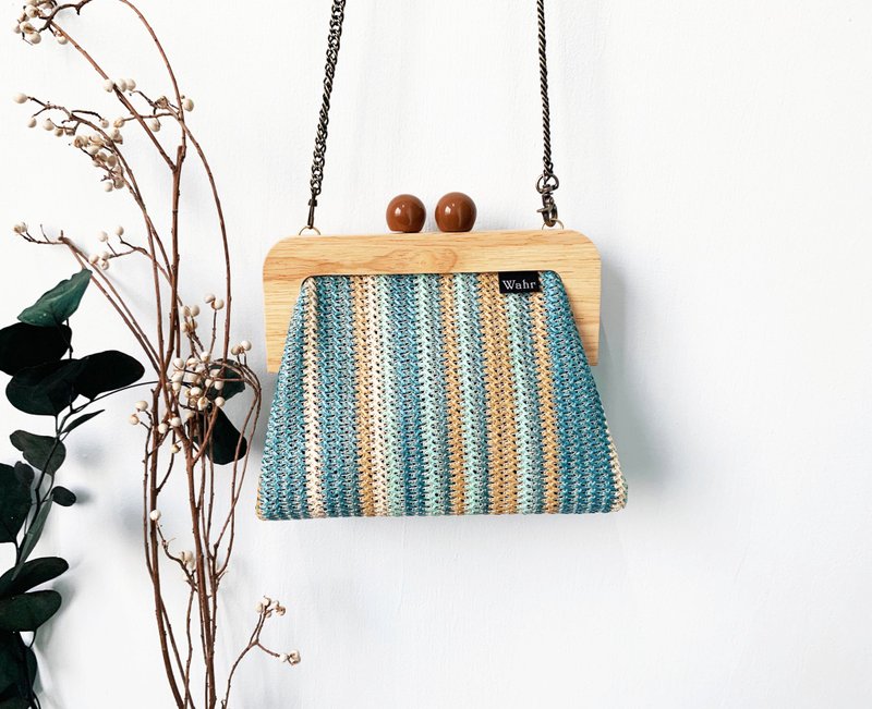 编织水绿线条 木口金包 手拿包 化妆包 肩背包 随身包 手机包 - 侧背包/斜挎包 - 聚酯纤维 蓝色