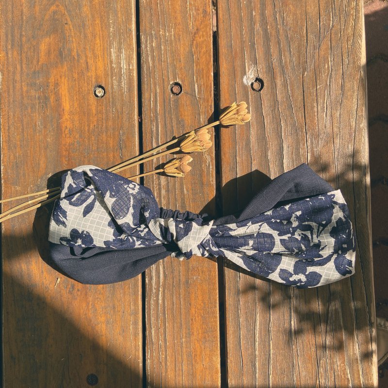 双层单结发带_夏夜的落花_双色拼接_ggoom - 发带/发箍 - 棉．麻 蓝色