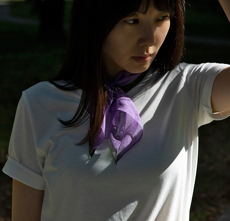 【 样品优惠 】法式浪漫的雅致随性 纯丝双色雪纺丝巾 日本制作 - 领结/领巾 - 丝．绢 紫色