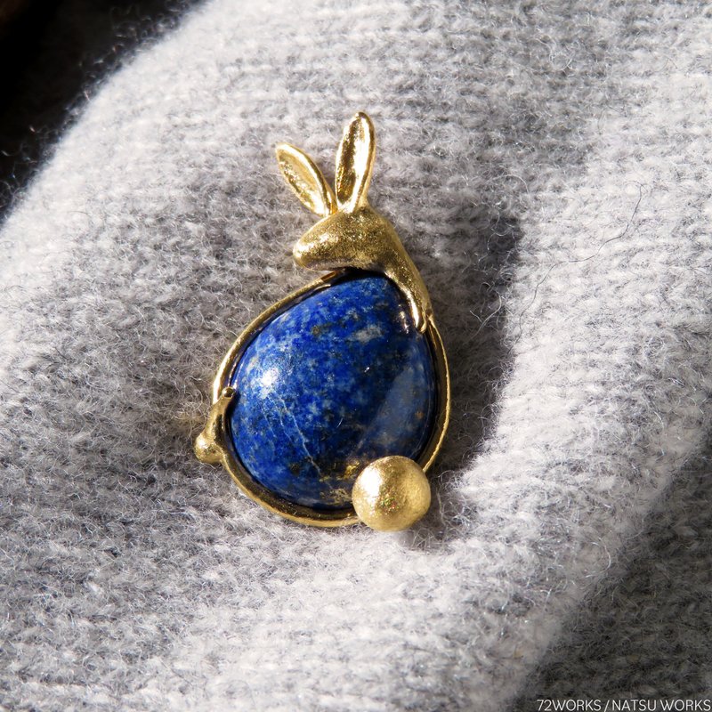 Lapis Lazuli Rabbit 18k Gold plated Brooch - 吊饰 - 宝石 蓝色