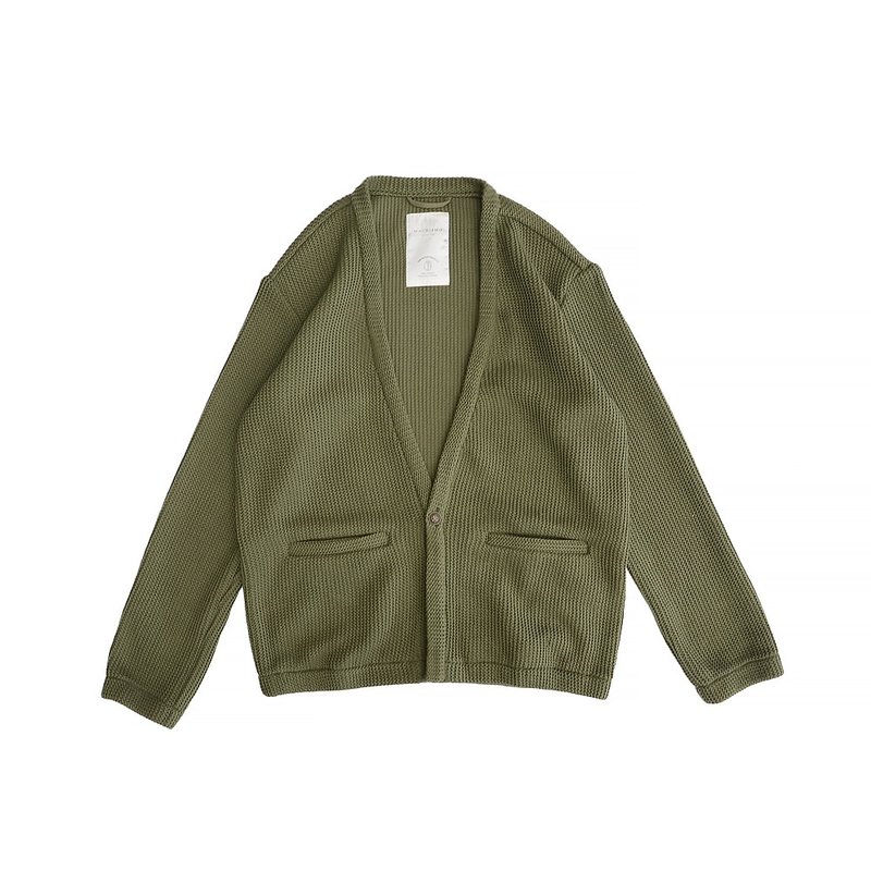 针织开襟罩衫 - 男装针织衫/毛衣 - 棉．麻 绿色