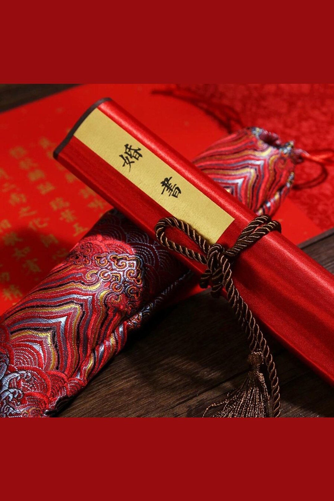 国风卷轴 婚礼誓言书 | 红色洒金 | 收藏礼盒 - 婚礼誓言书 - 纸 红色