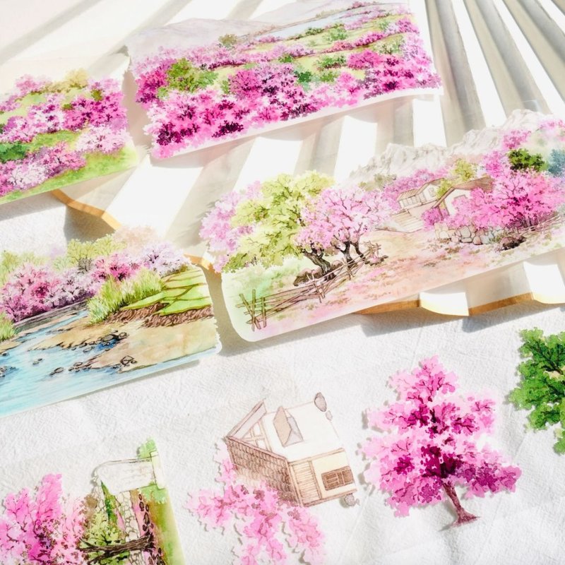 綠原桃花 PET 膠帶 5米卷 - 纸胶带 - 其他材质 